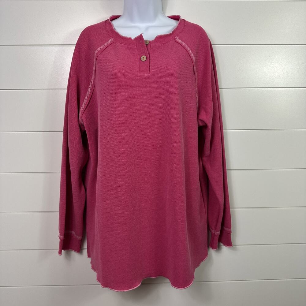 Sunshine & Rodeos Accent Buttons Lightweight Knit Sweater Vivid Pink sz XL